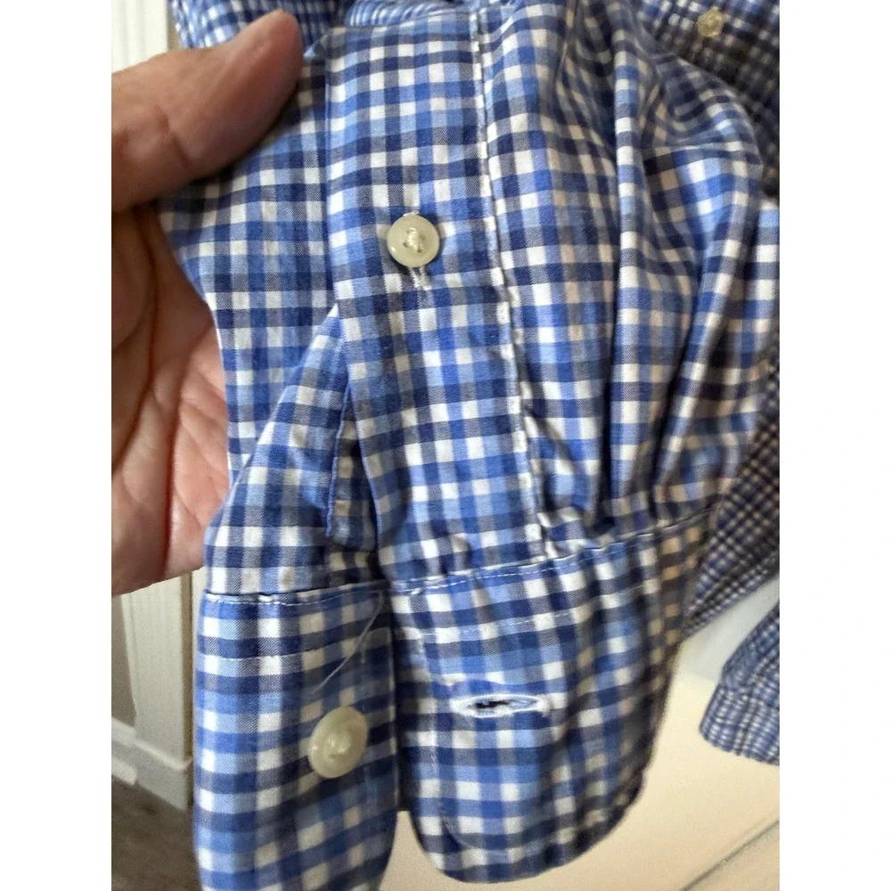 Polo Ralph Lauren Mens Blue Gingham Check Cotton Stretch Button Down Shirt L